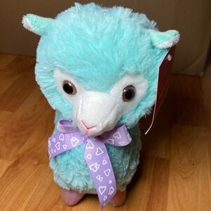 Aqua Alpaca Llama‎ Soft Plush Luminescent Feet & Purple Bow